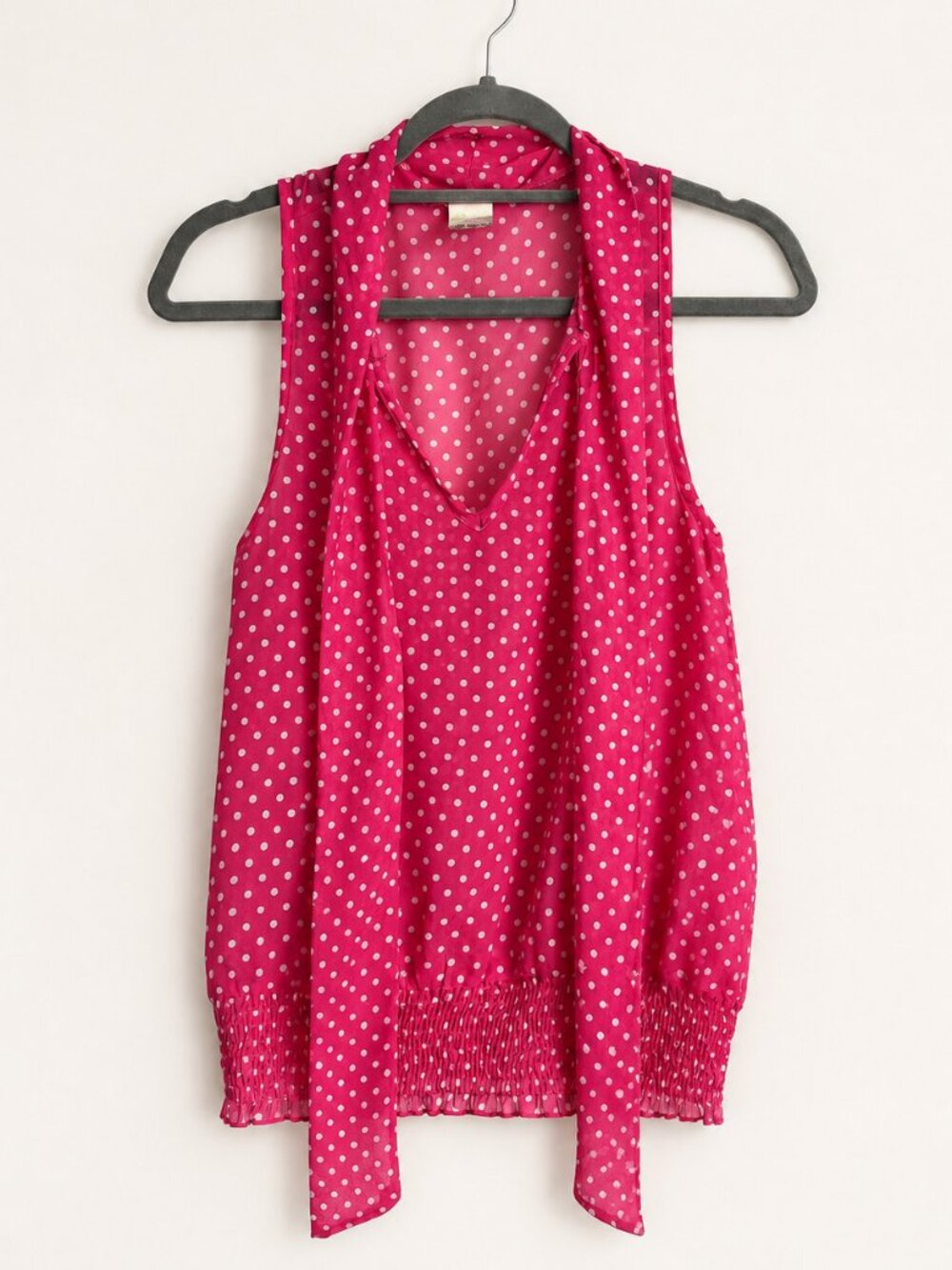 Alex & Jane Pink White Polka Dot Tie-Neck Blouse Size M